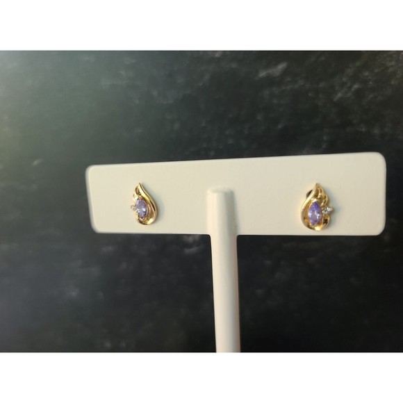 10K Gold Marquise Cut Lolite And Cubic Zirconia Accent Stud Post Earrings - Picture 4 of 10